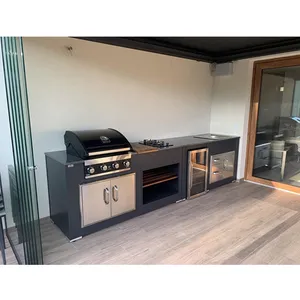 Mesin panggang barbekyu stainless steel, panggangan BBQ kabinet gas bbq bahan baja tahan karat profesional