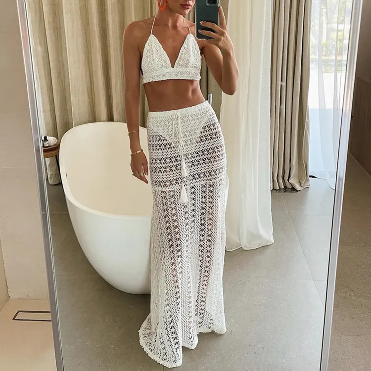 Sommer Großhandel neue dreiteilige Bikini Bademode Damen Pure White Lace Set