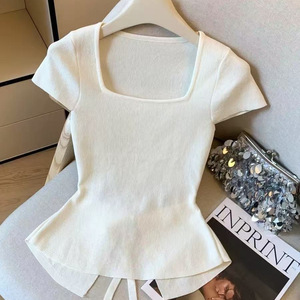 Top Corto de Punto con Cuello Cuadrado para Mujer de Fábrica Dalang, Ajuste Delgado, Diseño Hueco, Tejido Suave de Seda Helada para Verano - Product Image 1