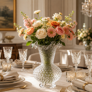 <span class=keywords><strong>Vase</strong></span> à fleurs en verre clair à motif gaufré avec bord festonné, <span class=keywords><strong>vase</strong></span> texturé à bulles fait à la main pour la décoration de la maison - Product Image 3