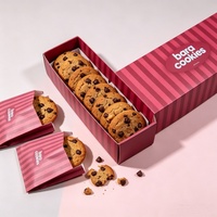 Caja de Galletas con Rayas Rosas y Logotipo Personalizado, Caja de Embalaje para Galletas con Chispas de Chocolate de Grado Alimenticio, Bolsas de Papel para Regalo de Galletas