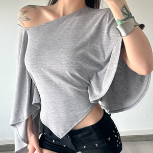 Camiseta de Verano para Mujer, Casual, Asimétrica, de Manga Larga, Transpirable, Anti-UV, con Fruncido, Tejida, Ecológica, de Viscosa/Poliéster, 180g - Product Image 2
