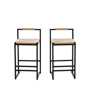 Ensemble de 2 tabourets de bar, cadre en métal, siège tissé, design moderne, pour la maison, le bar, la cuisine - Product Image 1