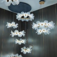 Lustre LED en verre doré style crème français, 500mm+800mm, avec commande par interrupteur et lumière tricolore, à suspension relevable pour villa