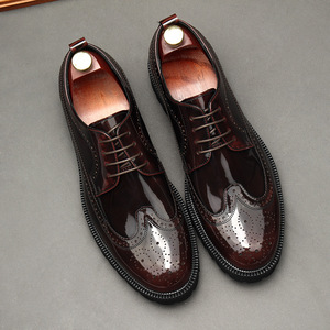 Chaussures habillées pour hommes de haute qualité - Semelle épaisse, bout rond, patchwork, lacets, respirantes, décontractées, pour mariage - Product Image 1