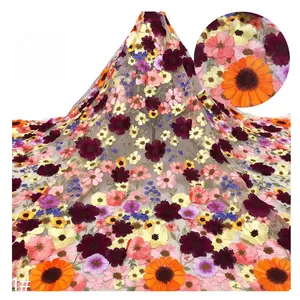 Venta al por mayor tela de encaje de malla-Tela de encaje con bordado de flores 3d para vestido de mujer, malla, novedad de 2021