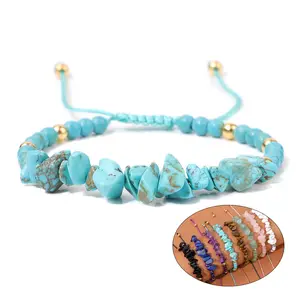 Spiritual Stones Crystals Healing Semiprecious Stone Beaded Bracelet Turquoise Woven Adjustable Natural Gemstone Chip Bracelets