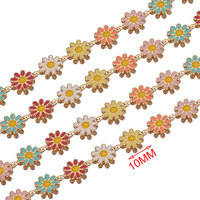 Chaînes en émail noir motif tournesol à neuf pétales de 10 mm de large, faites à la main, pour colliers, composants de bijoux