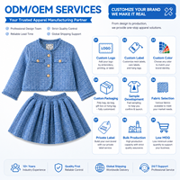 Ensemble Veste en Tweed et Jupe Plissée pour Filles 2026 – Manteau Bleu en Polyester à Manches Longues – Tenue Élégante pour Enfants pour Fêtes et École – Vente en Gros