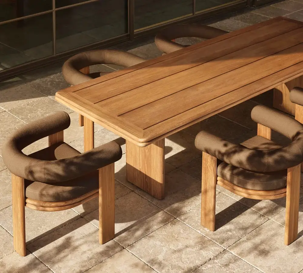 Meja Makan luar ruangan jati desainer baru 2024 Set meja makan kayu jati mewah dan kursi untuk teras taman