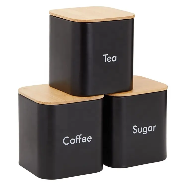 Черный Сахар Чай Кофе керамические контейнеры кухонная канистра набор с бамбуковой крышкой