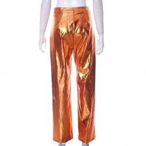 Candy Jelly Color mujeres Shinny Pu cuero pantalones sueltos de cintura alta mujeres moda recta Casual Streetwear Pantalones - Product Image 2