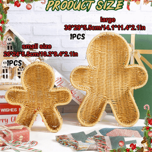 Vassoio Natalizio in Vimini con Omini di Pan di Zenzero, Decorativo in Rattan Intrecciato per Servire Snack - Product Image 2