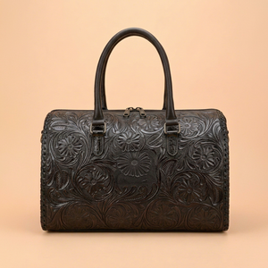 Sac de voyage décontracté en cuir véritable gaufré motif litchi, bicolore, forme tonneau, sac fourre-tout, fermeture éclair turquoise - Product Image 1