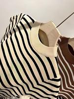 Haut court décontracté d'été pour femme, taille unique, col rond, manches courtes, rayé, tricoté en polyester, respirant et à séchage rapide, vente en gros