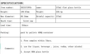 Botella de Vidrio Plana Verde de 375 ml, Envase de Vidrio <span class=keywords><strong>para</strong></span> Vino, Alcohol, Licor, Vodka, Whisky, Licor, Tequila, Ginebra - Product Image 6