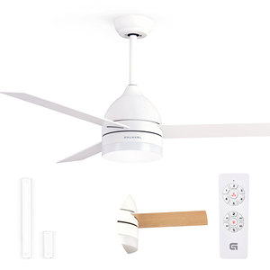 Grunkel Ceiling Fan 42 Inch White Wood Blades Led Light Remote <b>Control</b> Indoor Use - Product Image 1