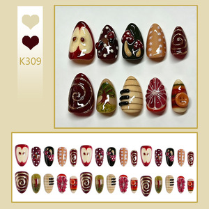 Faux ongles à pression en forme d'amande, thème forêt d'automne, peints à la main, 30 pièces, faux ongles 3D en forme de fruits et de champignons, pour festival, manucure DIY - Product Image 2