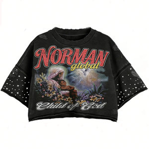 Camiseta de Algodón Puro con Cuello Redondo, Estilo Hip-Hop Y2K, Diseño Urbano Holgado de Manga Corta, Personalizada - Product Image 2