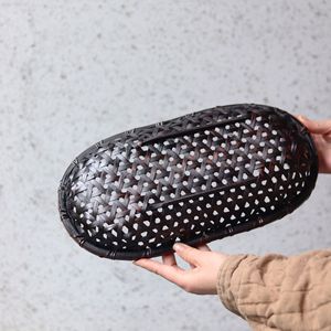 July 7th Bamboo Storage Tray Oval Lacquered Multifunctional Desktop Organizer For Tea Utensils And Fruit - Product Image 4