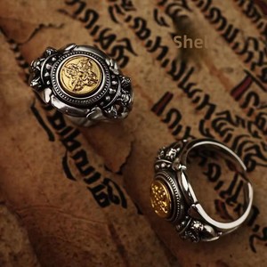 Anello Taiyin in Rame con Loto e Capricorno da Uomo, Trendy, Unico, Audace, Stile Studentesco, Punk, Vintage, Girevole, Aperto, Elettroplaccato - Product Image 1