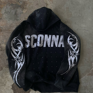 Unisex Tùy Chỉnh Thời Trang Phố Pháp Terry Áo Cổ Điển Rửa Sạch Boxy Cắt Quá Khổ 100% Cotton Đầy Đủ Rhinestone Thêu In - Product Image 2