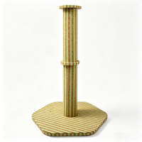 Arbre à chat en liège naturel avec base hexagonale, en feutre rayé vert et marron, griffoir vertical pour chats d'intérieur