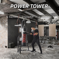 Tour de musculation en acier pour équipement de salle de boxe, support pour ballon de vitesse et sac de frappe avec plateforme de boxe, noir 137x124x218cm