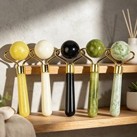 Bâton de massage facial portable en jade poli, en forme de boule sphérique unique, vert profond, pour soins de précision