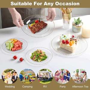 13 Inch Heavy Duty Plastic Charger <b>Plates</b> Bulk Gold Beaded Rim Clear White Underplates for Wedding Reception Table Decor - Product Image 4
