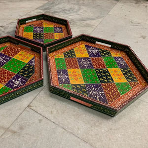 Plateau Meena en bois 100% de haute qualité pour le service de thé au café plateau en bois naturel de bonne qualité Design moderne approvisionnement en vrac de l'Inde - Product Image 1