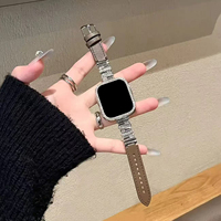 Bracelet de montre Upro Fashion pour femme, luxe, diamants irréguliers, métal + cuir véritable, 41 42 45 49 mm pour Apple Iwatch 11 10 9 8 7 Ultra