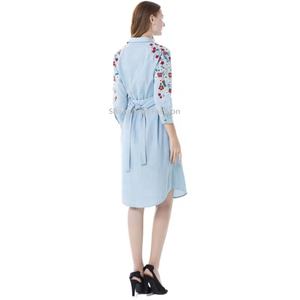 Vestido Largo Informal de Mezclilla para Mujer, Estilo Casual, Bordado, Manga Larga, Venta al Por Mayor 2025 - Product Image 3