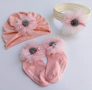 Bonita flor infantil Luna Llena primer bebé sombrero conjunto princesa accesorios para el cabello calcetines con flores para regalo de cumpleaños - Product Image 2