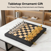 Jeu d'échecs de luxe en laiton massif, pièces métalliques ajourées, plateau en bois pliable, jeu de table haut de gamme pour collection, cadeau, vente en gros