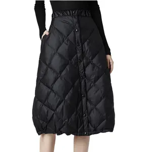 Falda midi de poliéster reciclado para mujer, falda acampanada acolchada de invierno con banda elástica en la cintura y dobladillo inferior ajustable