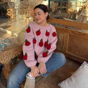 OEM ODM 3D <strong>Daisy</strong> Chunky Sweater Hand Knit Flower Pullover Oversized Boho Knitwear Mother39s Day Gift Cozy Winter <strong>Jumper</strong> Floral G - Product Image 2