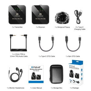 Nueva llegada PULUZ 1 TX + 1 RX Micrófono Lavalier inalámbrico Micrófono inalámbrico multifuncional y conveniente para Live Vlog Sing - Product Image 6
