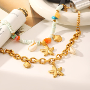 MW 새로운 해변 우정 Surfer18k 골드 스테인레스 스틸 팔찌 세트 불가사리 거북 매력 폴리머 클레이 비즈 팔찌 소녀를위한 - Product Image 3