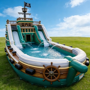 Structure gonflable commerciale en PVC, bateau pirate, toboggan aquatique, <span class=keywords><strong>parc</strong></span> aquatique avec mur d'escalade, capacité de 8 personnes, installation facile et portable - Product Image 5