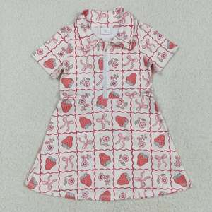 Robes Courtes à Manches Courtes pour Bébés Filles, Motif Fraise et Fleurs, avec Fermeture Éclair, Longueur Genou, Vente en Gros - Product Image 2