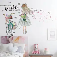 Autoadesivo decorativo della parete della camera da letto delle farfalle delle ragazze del fiore della bicicletta del PVC su ordinazione veloce nuovo per la stanza delle ragazze