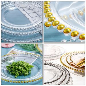 Assiette de présentation dorée transparente perlée de 13 pouces pour événements et banquets de mariage, vente en gros 2024 pour entreprises - Product Image 5