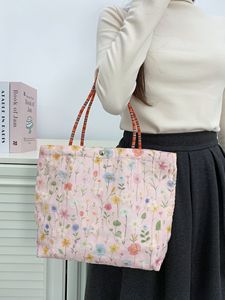 Bolsa de Almuerzo Bordada de Otoño Invierno, Estilo Minimalista, Casual, para Estudiantes, de Lona, para Llevar en la Mano - Product Image 4