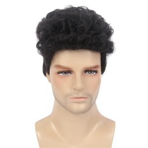 Peluca de hombre de 12 pulgadas de simulación sin costuras europea y americana, conjunto de pelo de fibra química rizado <span class=keywords><strong>corto</strong></span> rojo al por mayor - Product Image 6