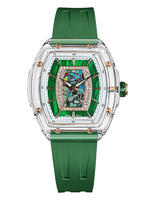 Reloj de Cuarzo Transparente para Mujer, con Esfera de Cristal Incrustado con Mosaico Colorido y Correa de Silicona con Madreperla