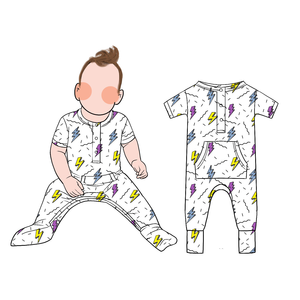Romper Bayi Lengan Pendek Musim Panas, Penjualan Langsung Pabrik, Kantong Samping Depan Besar, Bahan Bambu Sejuk dan Bernapas, Set Romper Bayi - Product Image 2