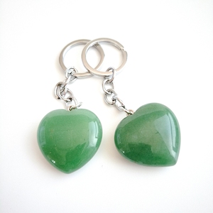 DIY Diy High fashion Handmade Natural Stone Heart Crystal Raw Stone Green Aventurine Key Chain Heart Key Chain