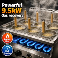 Cuiseur à nouilles professionnel au GPL à six paniers 9,5 kW, chaudière à nouilles à gaz de comptoir pour ramen, udon, pho, cuisine de restaurant asiatique