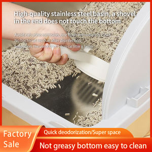 Geschlossene Katzentoilette aus Edelstahl für einfache Reinigung, große aufklappbare Katzentoilette mit Schaufel - Product Image 4